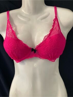 La Vie en Rose Hot Pink Lace Bra 36B Underwire